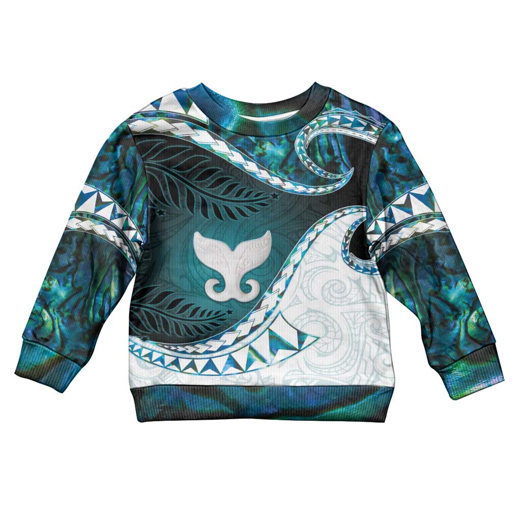 Aotearoa New Zealand Kid Ugly Christmas Sweater Maori Wera Paua Shell Teal Glitter