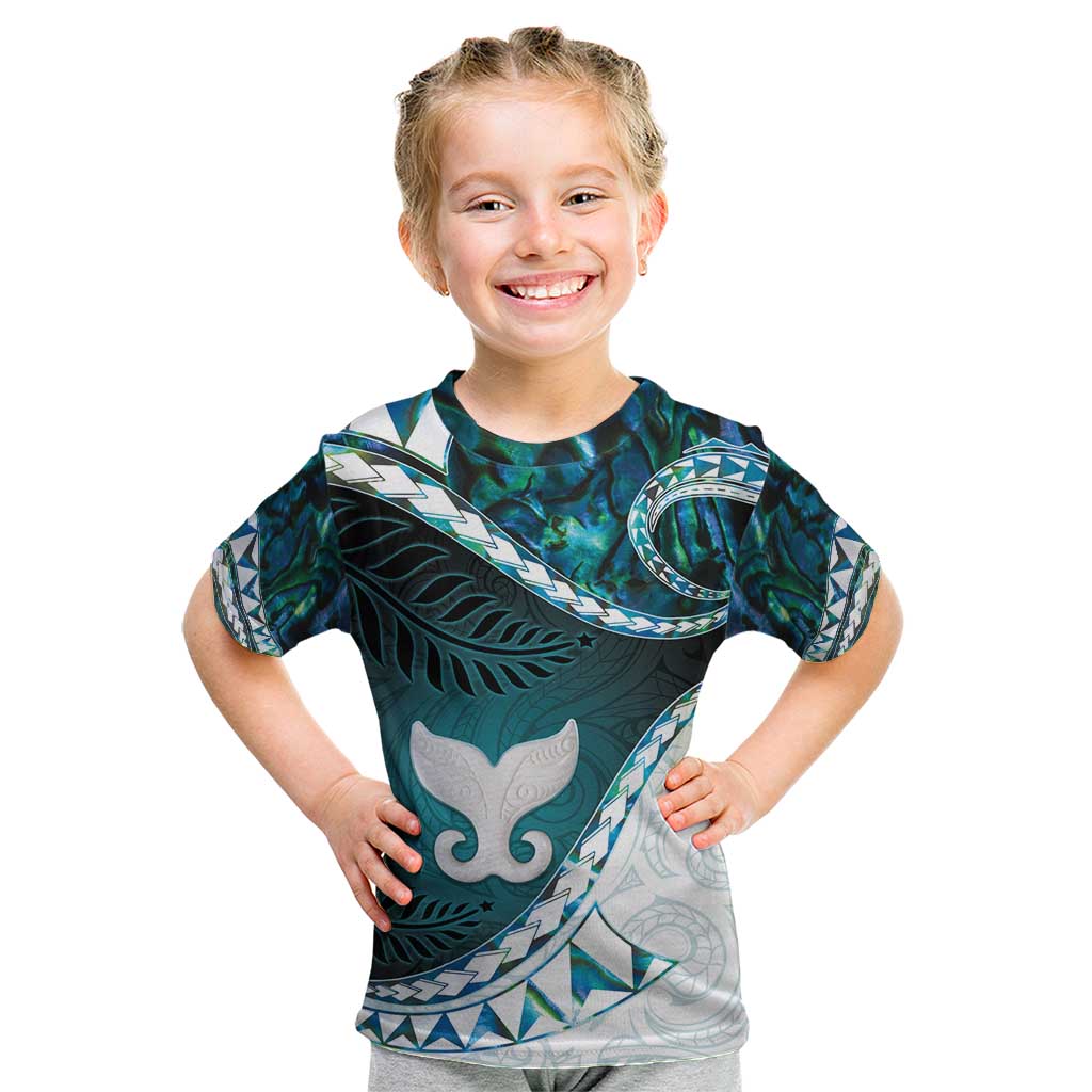 Aotearoa New Zealand Kid T Shirt Maori Wera Paua Shell Teal Glitter