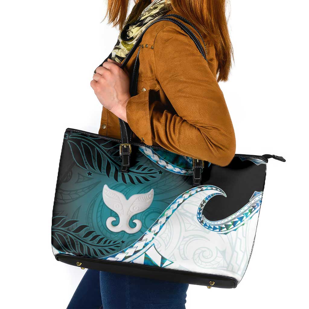 Aotearoa New Zealand Leather Tote Bag Maori Wera Paua Shell Teal Glitter LT05 Teal - Polynesian Pride