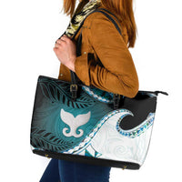 Aotearoa New Zealand Leather Tote Bag Maori Wera Paua Shell Teal Glitter LT05 Teal - Polynesian Pride