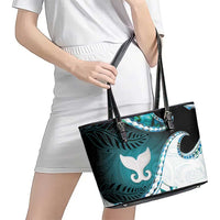 Aotearoa New Zealand Leather Tote Bag Maori Wera Paua Shell Teal Glitter LT05 - Polynesian Pride