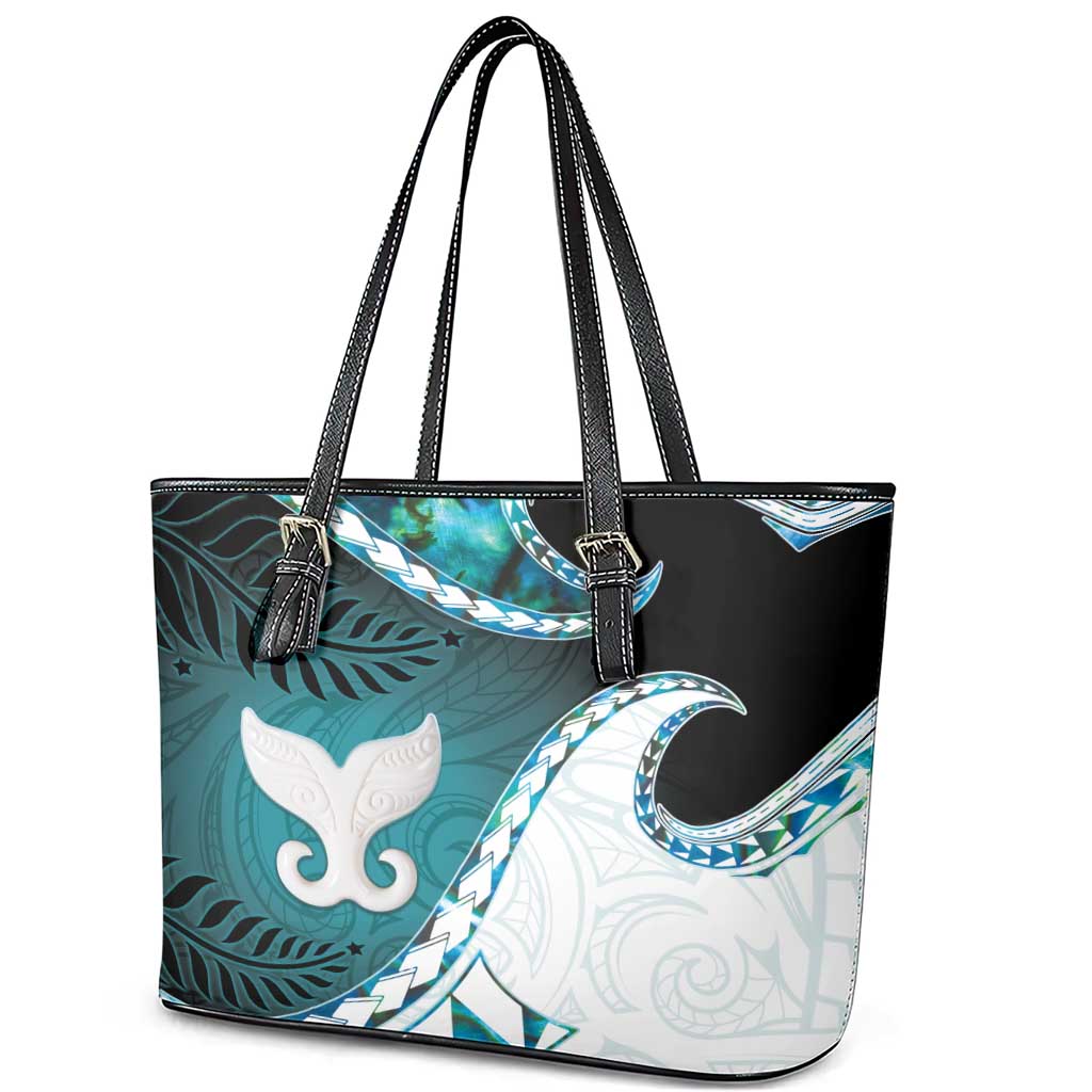 Aotearoa New Zealand Leather Tote Bag Maori Wera Paua Shell Teal Glitter LT05 - Polynesian Pride