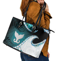 Aotearoa New Zealand Leather Tote Bag Maori Wera Paua Shell Teal Glitter LT05 - Polynesian Pride