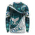 Aotearoa New Zealand Long Sleeve Shirt Maori Wera Paua Shell Teal Glitter