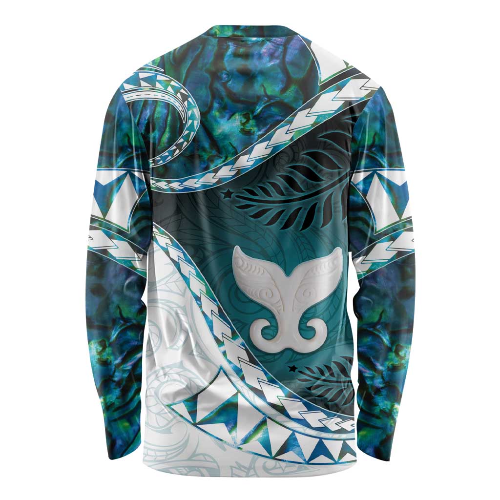 Aotearoa New Zealand Long Sleeve Shirt Maori Wera Paua Shell Teal Glitter