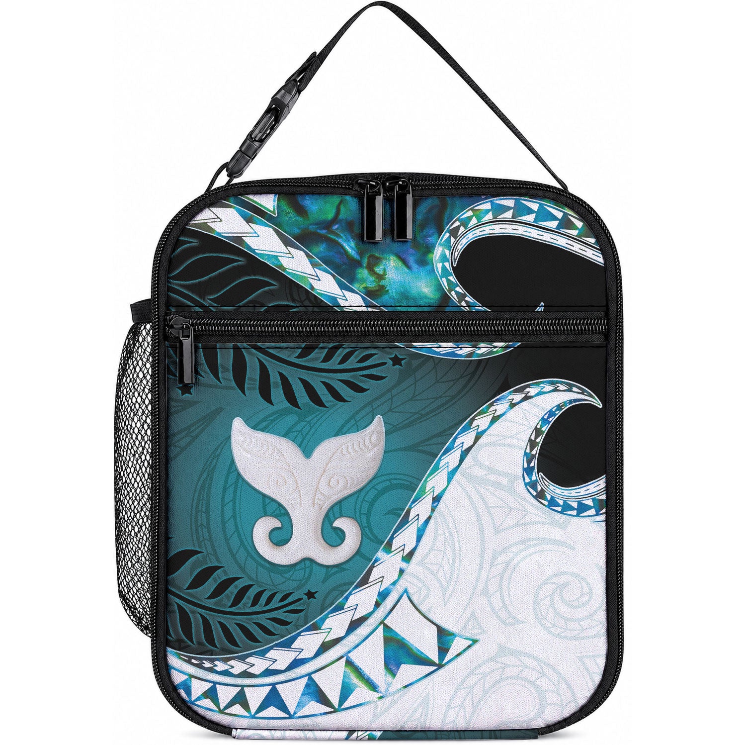 Aotearoa New Zealand Lunch Bag Maori Wera Paua Shell Teal Glitter LT05 10.2 × 8.3 × 4.3 inch Teal - Polynesian Pride