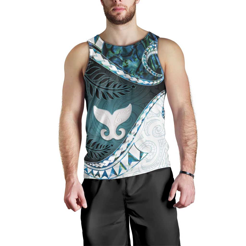 Aotearoa New Zealand Men Tank Top Maori Wera Paua Shell Teal Glitter LT05 - Polynesian Pride