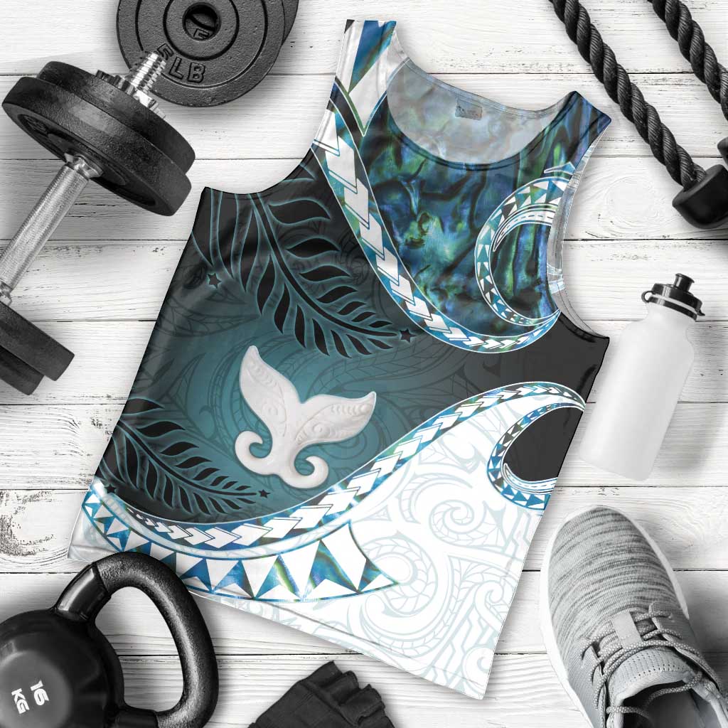 Aotearoa New Zealand Men Tank Top Maori Wera Paua Shell Teal Glitter LT05 - Polynesian Pride
