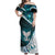 Aotearoa New Zealand Off Shoulder Maxi Dress Maori Wera Paua Shell Teal Glitter