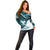 Aotearoa New Zealand Off Shoulder Sweater Maori Wera Paua Shell Teal Glitter