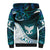 Aotearoa New Zealand Sherpa Hoodie Maori Wera Paua Shell Teal Glitter