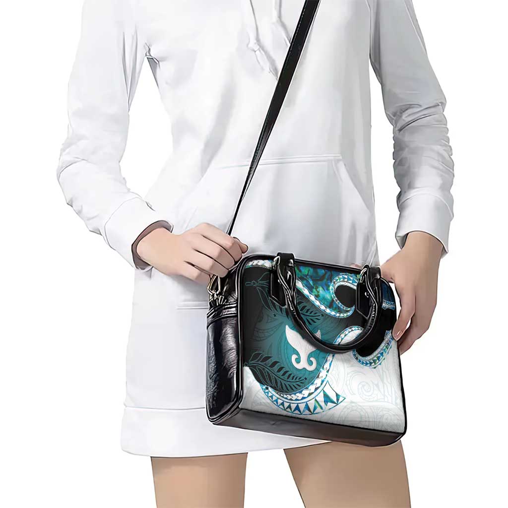 Aotearoa New Zealand Shoulder Handbag Maori Wera Paua Shell Teal Glitter