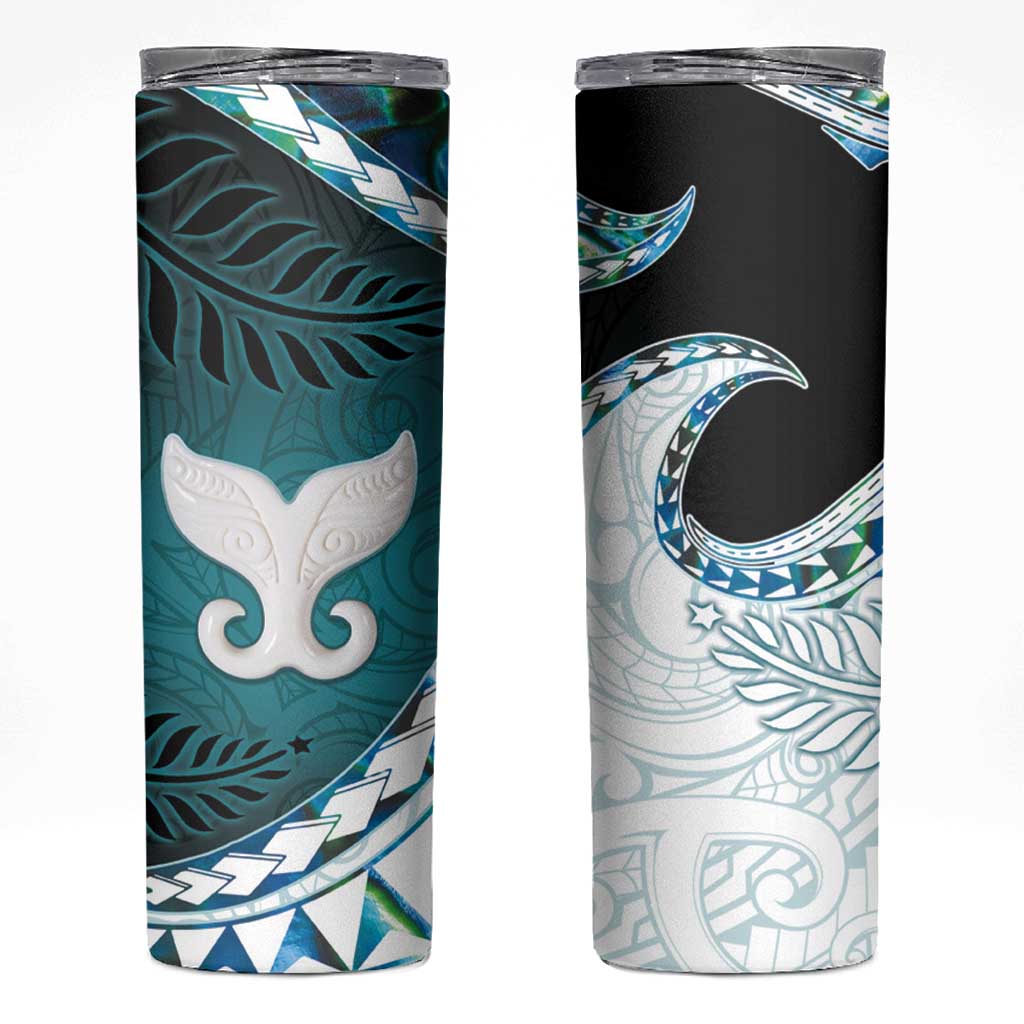 Aotearoa New Zealand Skinny Tumbler Maori Wera Paua Shell Teal Glitter