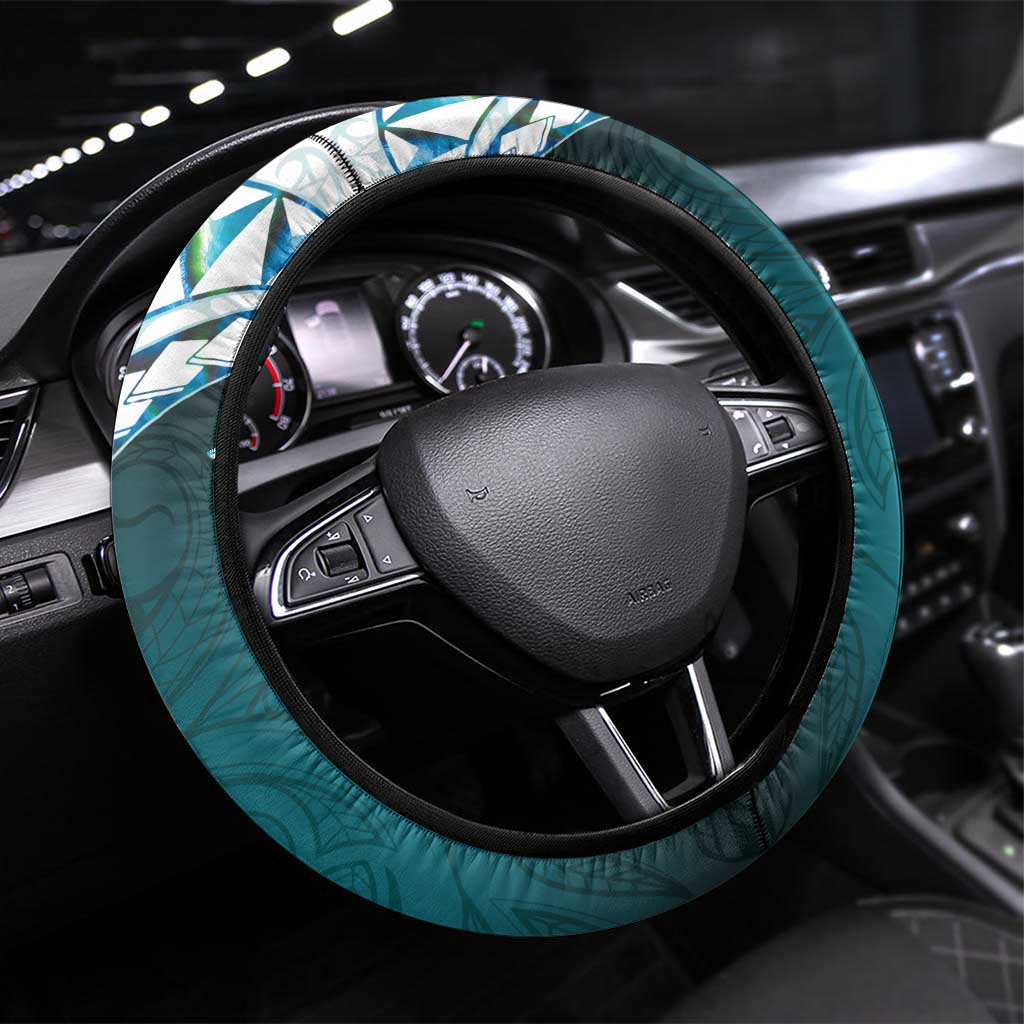 Aotearoa New Zealand Steering Wheel Cover Maori Wera Paua Shell Teal Glitter LT05 Universal Fit Teal - Polynesian Pride