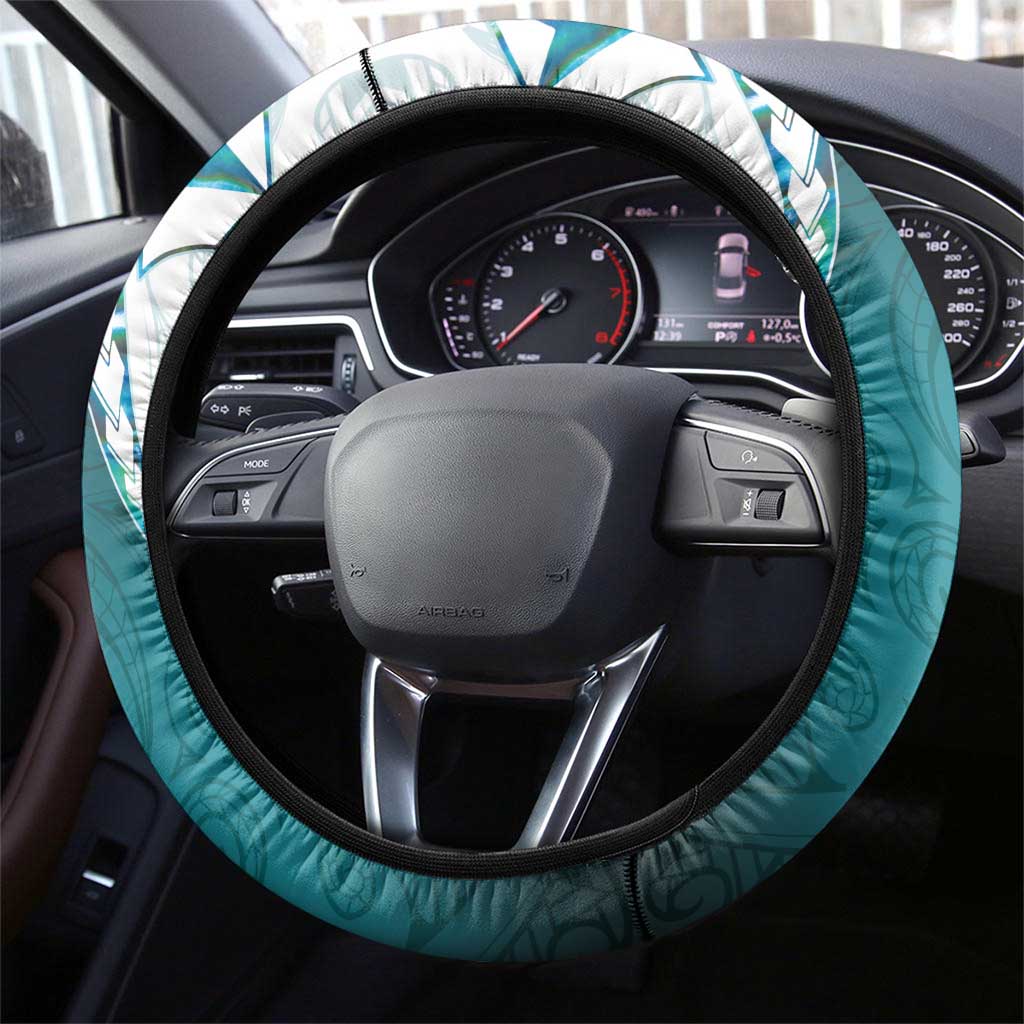 Aotearoa New Zealand Steering Wheel Cover Maori Wera Paua Shell Teal Glitter LT05 - Polynesian Pride