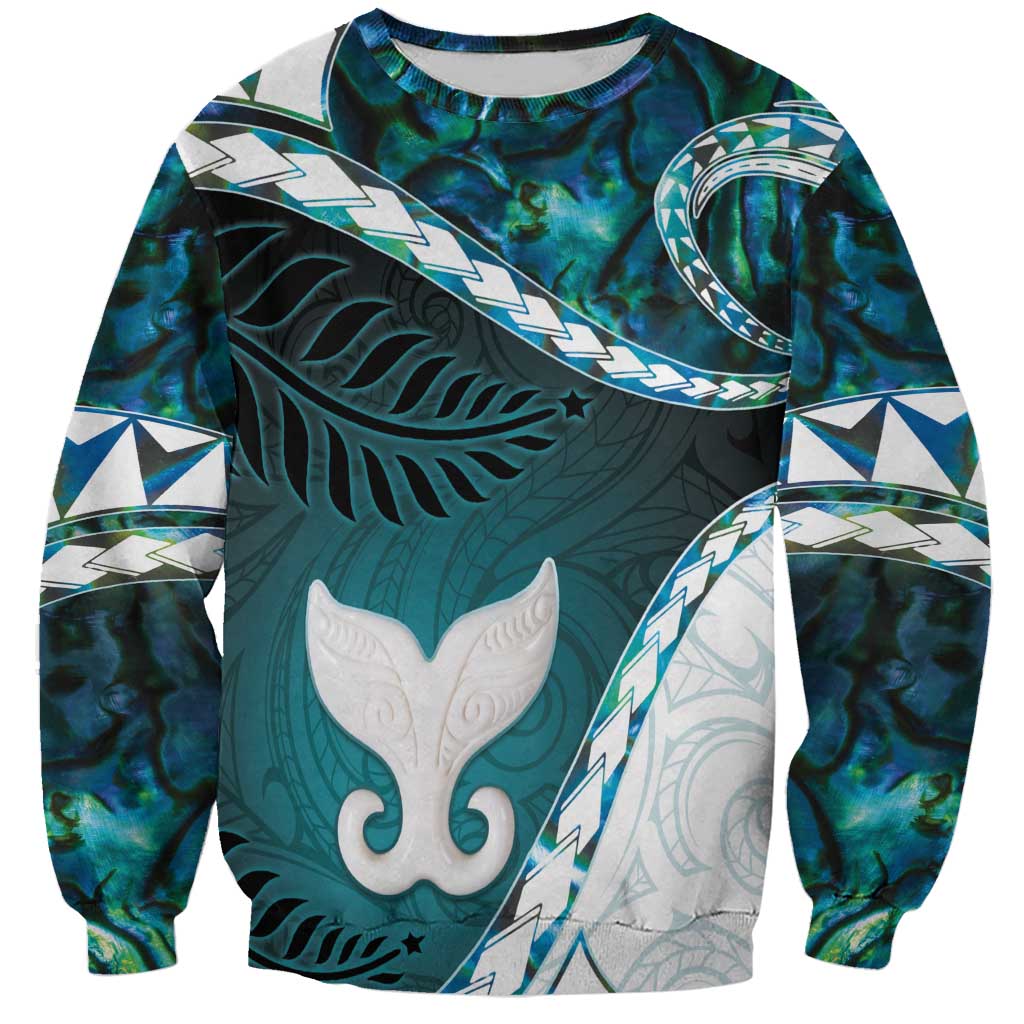Aotearoa New Zealand Sweatshirt Maori Wera Paua Shell Teal Glitter LT05 Unisex Teal - Polynesian Pride