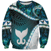 Aotearoa New Zealand Sweatshirt Maori Wera Paua Shell Teal Glitter LT05 Unisex Teal - Polynesian Pride