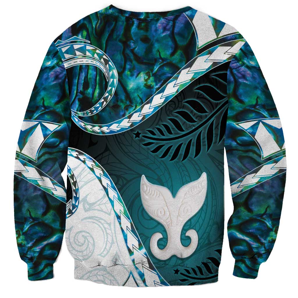 Aotearoa New Zealand Sweatshirt Maori Wera Paua Shell Teal Glitter LT05 - Polynesian Pride