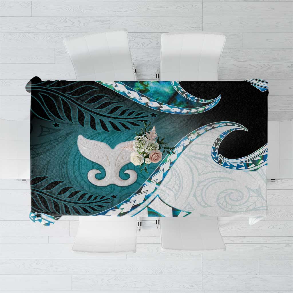 Aotearoa New Zealand Tablecloth Maori Wera Paua Shell Teal Glitter