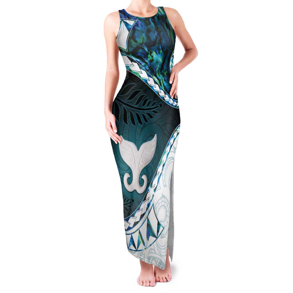 Aotearoa New Zealand Tank Maxi Dress Maori Wera Paua Shell Teal Glitter