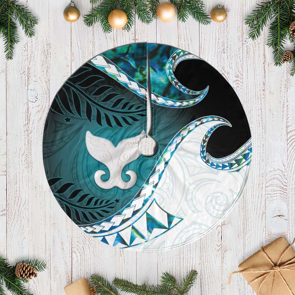 Aotearoa New Zealand Tree Skirt Maori Wera Paua Shell Teal Glitter