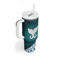 Aotearoa New Zealand Tumbler With Handle Maori Wera Paua Shell Teal Glitter LT05 - Polynesian Pride