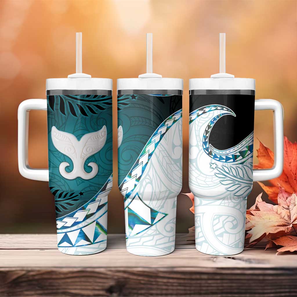 Aotearoa New Zealand Tumbler With Handle Maori Wera Paua Shell Teal Glitter LT05 - Polynesian Pride