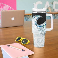 Aotearoa New Zealand Tumbler With Handle Maori Wera Paua Shell Teal Glitter LT05 - Polynesian Pride