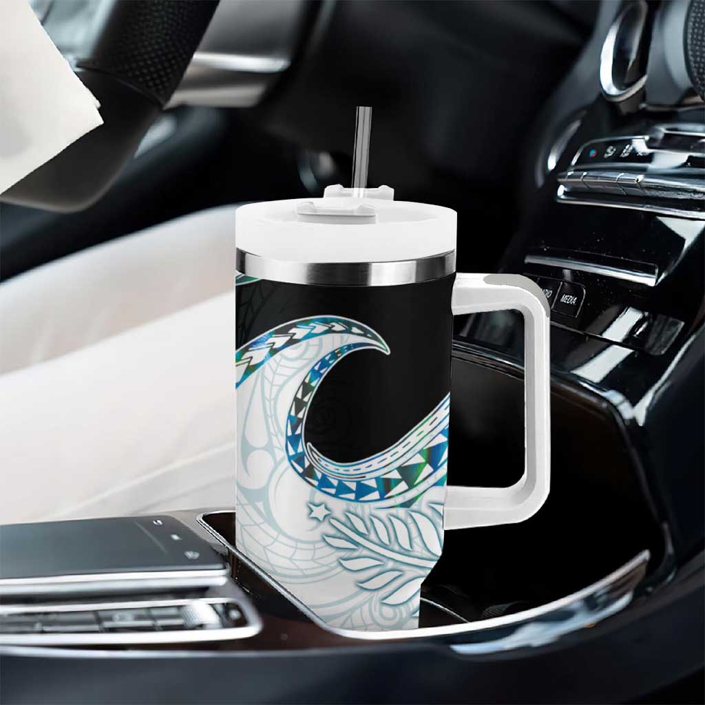 Aotearoa New Zealand Tumbler With Handle Maori Wera Paua Shell Teal Glitter LT05 - Polynesian Pride