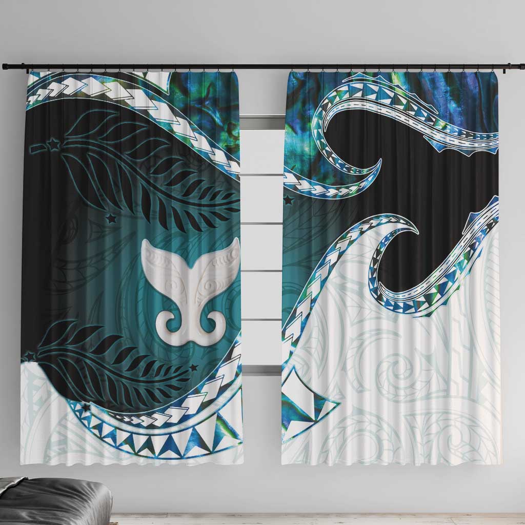 Aotearoa New Zealand Window Curtain Maori Wera Paua Shell Teal Glitter