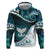 Aotearoa New Zealand Zip Hoodie Maori Wera Paua Shell Teal Glitter