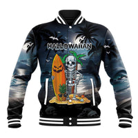 Personalised Hawaii Halloween Baseball Jacket Hallowaiian Skeleton Surf