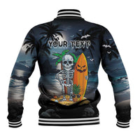 Personalised Hawaii Halloween Baseball Jacket Hallowaiian Skeleton Surf