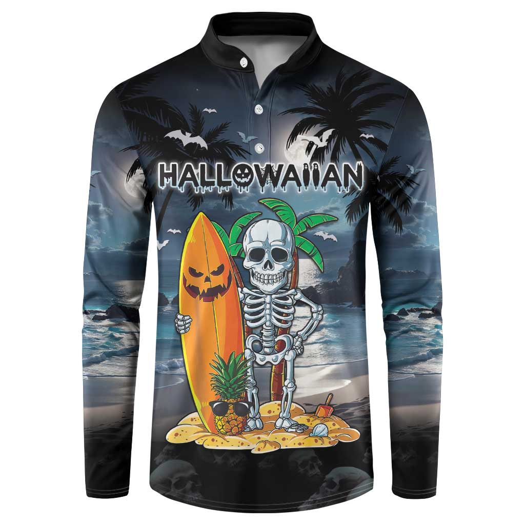 Personalised Hawaii Halloween Button Sweatshirt Hallowaiian Skeleton Surf