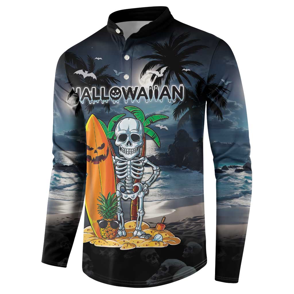 Personalised Hawaii Halloween Button Sweatshirt Hallowaiian Skeleton Surf