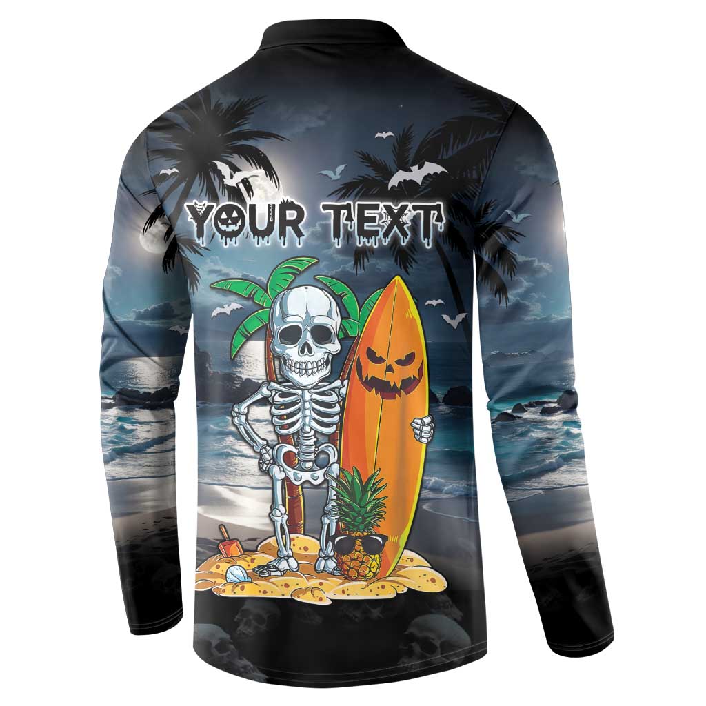 Personalised Hawaii Halloween Button Sweatshirt Hallowaiian Skeleton Surf