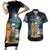 Personalised Hawaii Halloween Couples Matching Short Sleeve Bodycon Dress and Hawaiian Shirt Hallowaiian Skeleton Surf