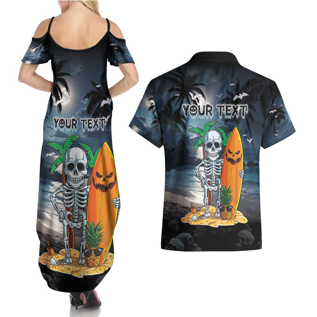 Personalised Hawaii Halloween Couples Matching Summer Maxi Dress and Hawaiian Shirt Hallowaiian Skeleton Surf LT05 - Polynesian Pride