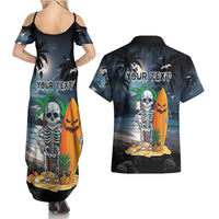 Personalised Hawaii Halloween Couples Matching Summer Maxi Dress and Hawaiian Shirt Hallowaiian Skeleton Surf LT05 - Polynesian Pride