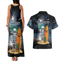 Personalised Hawaii Halloween Couples Matching Tank Maxi Dress and Hawaiian Shirt Hallowaiian Skeleton Surf LT05 - Polynesian Pride