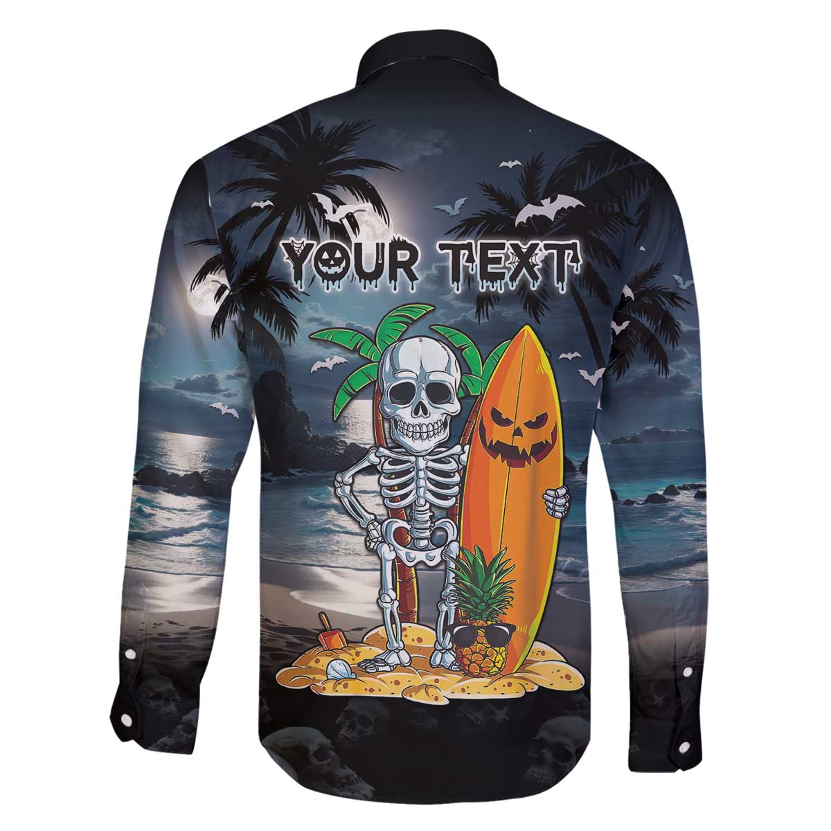 Personalised Hawaii Halloween Family Matching Off Shoulder Short Dress and Hawaiian Shirt Hallowaiian Skeleton Surf LT05 - Polynesian Pride