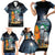 Personalised Hawaii Halloween Family Matching Short Sleeve Bodycon Dress and Hawaiian Shirt Hallowaiian Skeleton Surf