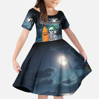 Personalised Hawaii Halloween Family Matching Summer Maxi Dress and Hawaiian Shirt Hallowaiian Skeleton Surf LT05 Daughter's Dress Black - Polynesian Pride