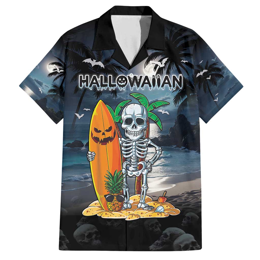 Personalised Hawaii Halloween Family Matching Summer Maxi Dress and Hawaiian Shirt Hallowaiian Skeleton Surf LT05 Dad's Shirt - Short Sleeve Black - Polynesian Pride