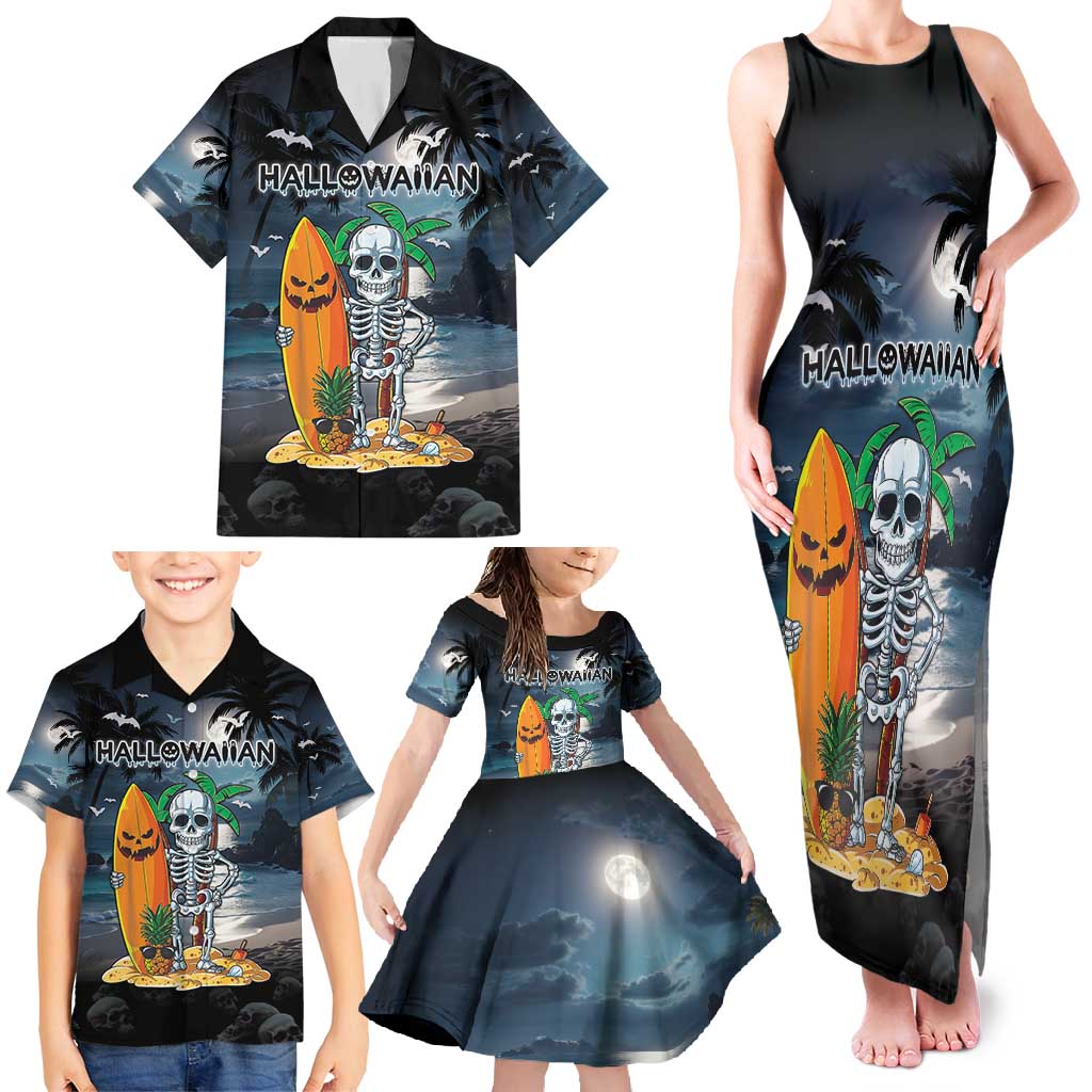 Personalised Hawaii Halloween Family Matching Tank Maxi Dress and Hawaiian Shirt Hallowaiian Skeleton Surf LT05 - Polynesian Pride