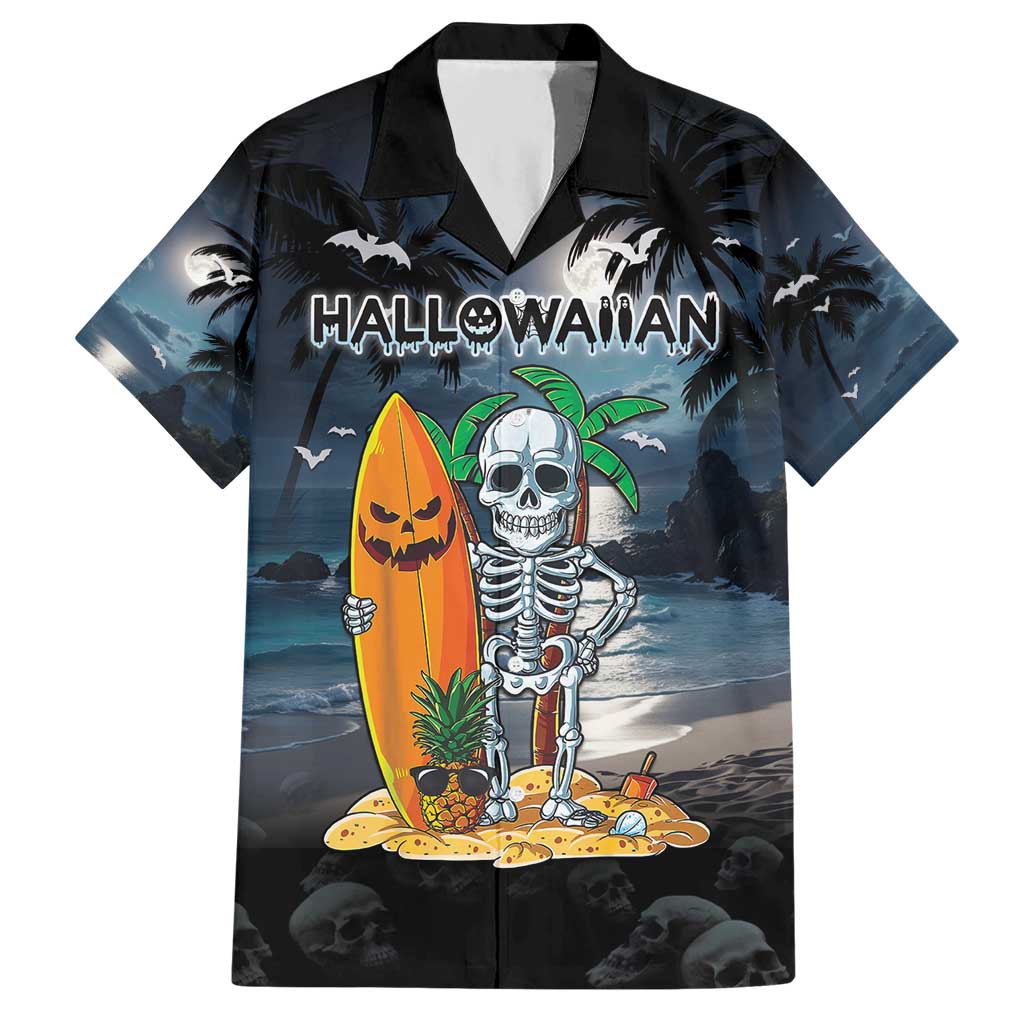 Personalised Hawaii Halloween Hawaiian Shirt Hallowaiian Skeleton Surf LT05 Black - Polynesian Pride