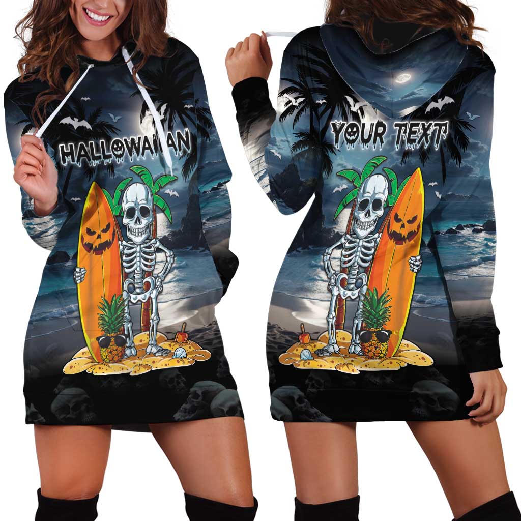 Personalised Hawaii Halloween Hoodie Dress Hallowaiian Skeleton Surf LT05 - Polynesian Pride