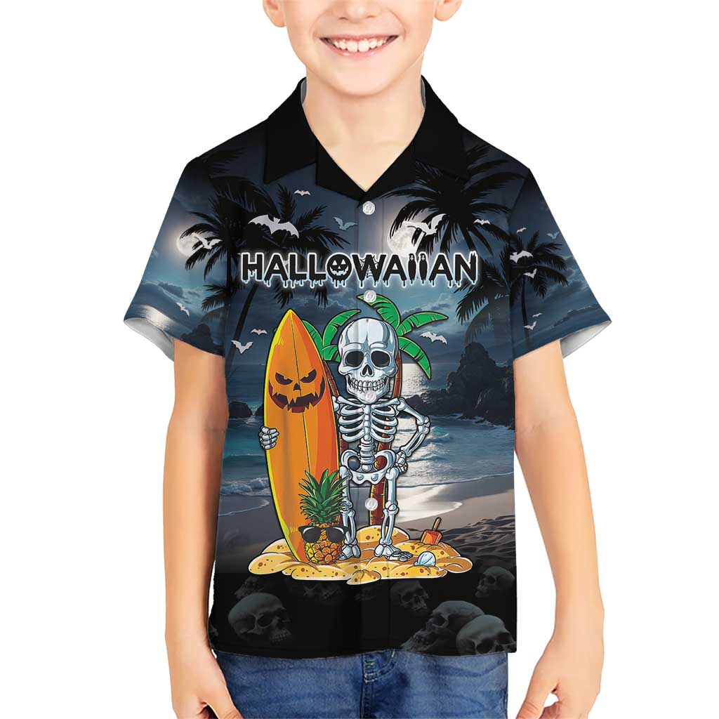 Personalised Hawaii Halloween Kid Hawaiian Shirt Hallowaiian Skeleton Surf