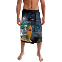 Personalised Hawaii Halloween Lavalava Hallowaiian Skeleton Surf LT05 Black - Polynesian Pride