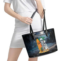 Hawaii Halloween Leather Tote Bag Hallowaiian Skeleton Surf LT05 - Polynesian Pride